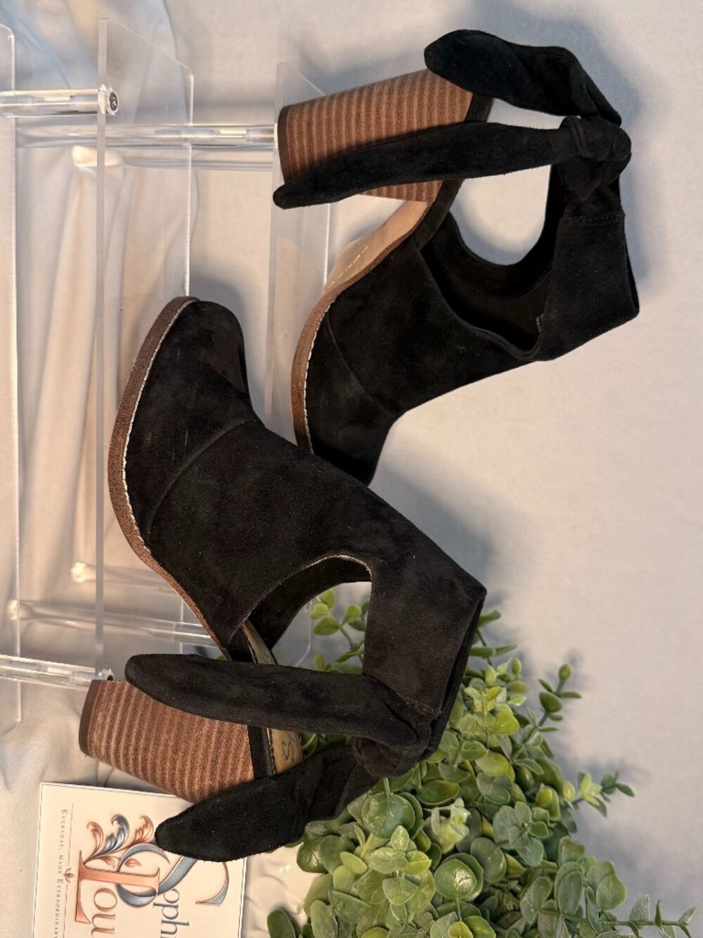 Splendid Black Suede Cutout Ankle Tie Block Heel Booties Size 7